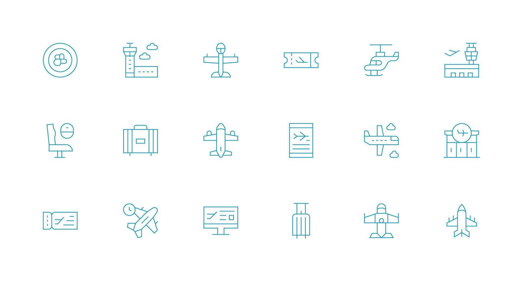 Airplane Icon Set with 18 Minimal Line Graphics Pixel Perfect Icons for Modern Apps vector