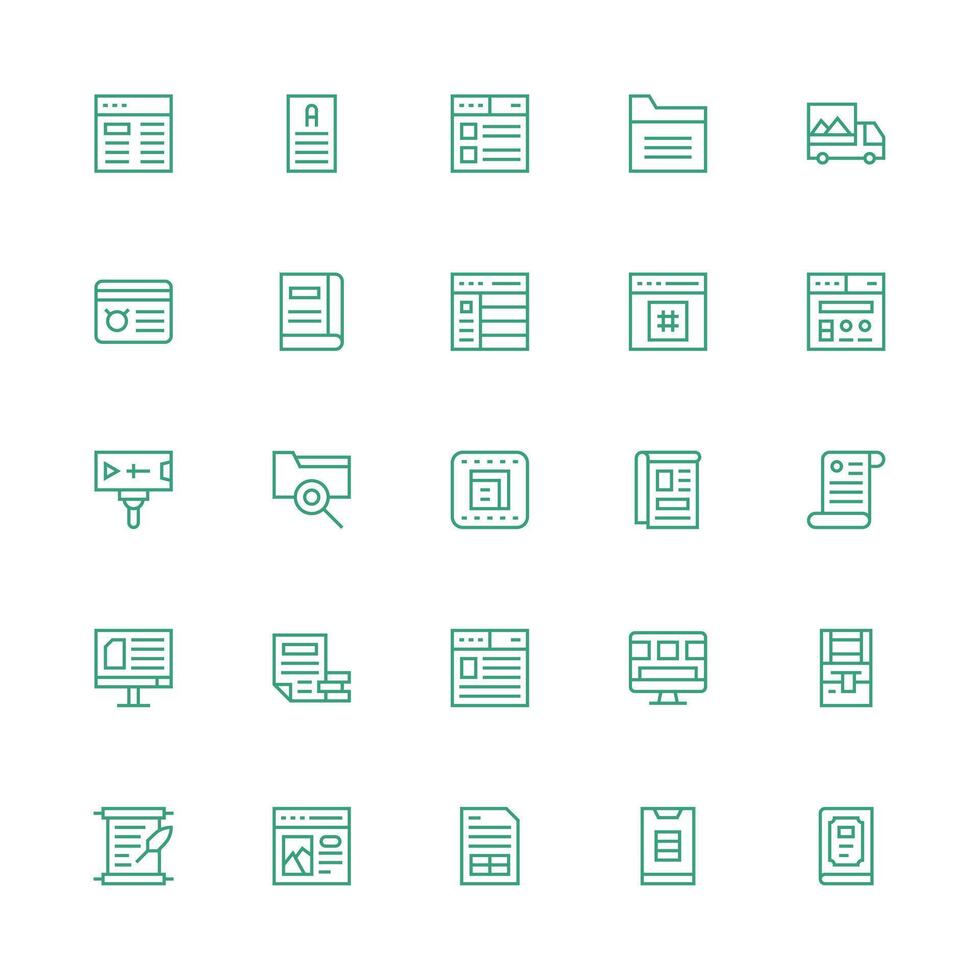Content Management Design Icons featuring 25 in Medium Stroke Outline Style Multi-Style Icons for Creative Projects vector