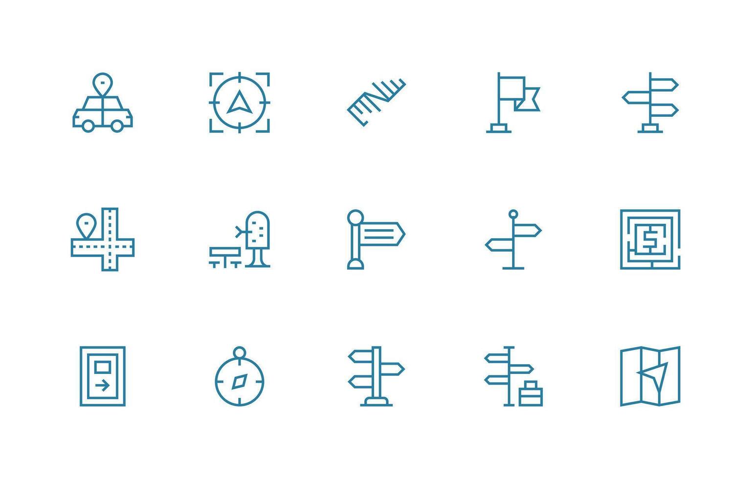 Wayfinding Visual Pack containing 15 Regular Line Icons Simple Icon Pack vector