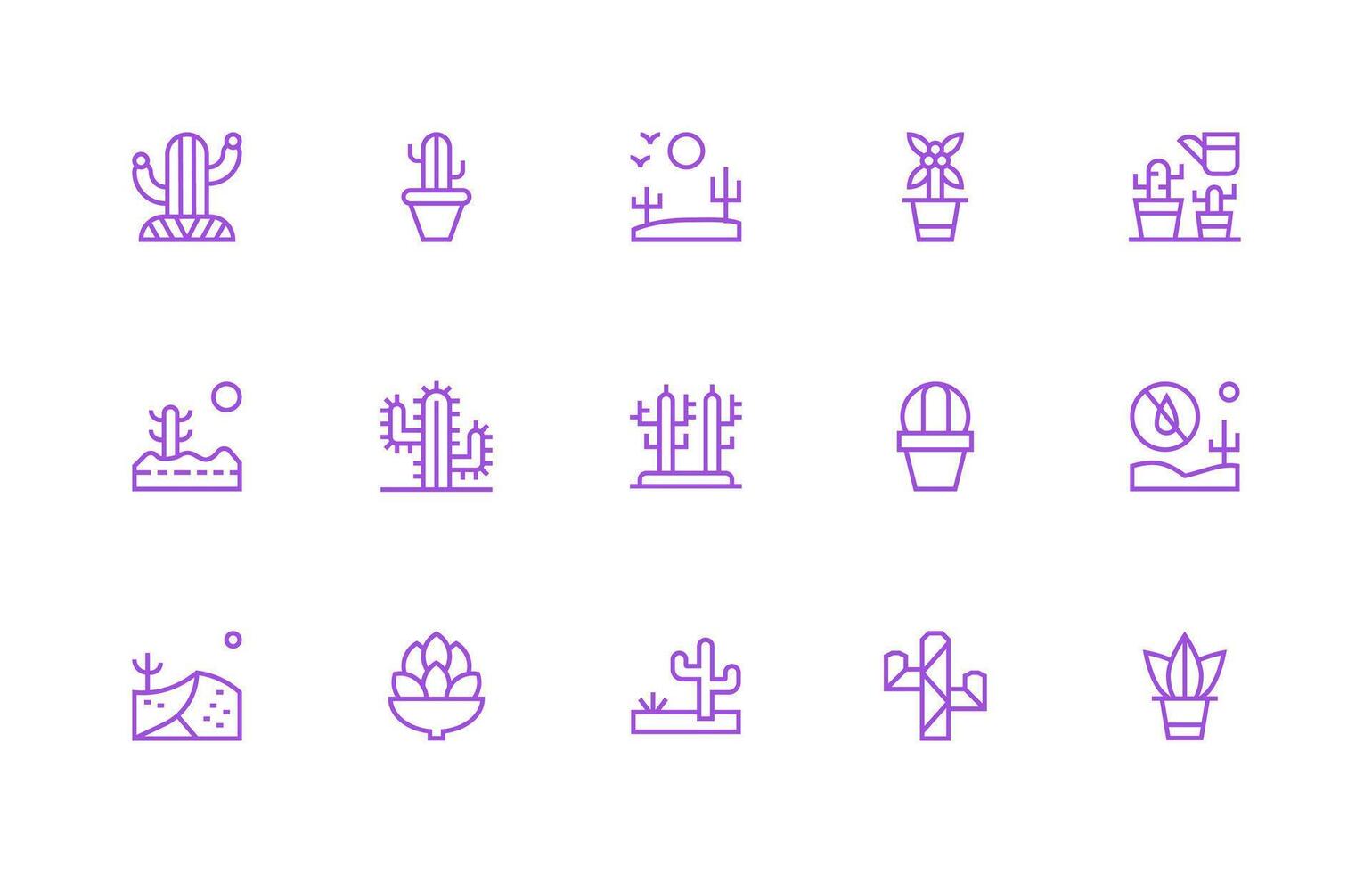 15 Regular Line Vectors for Cactus Theme Well-Structured Icons for Creative Use