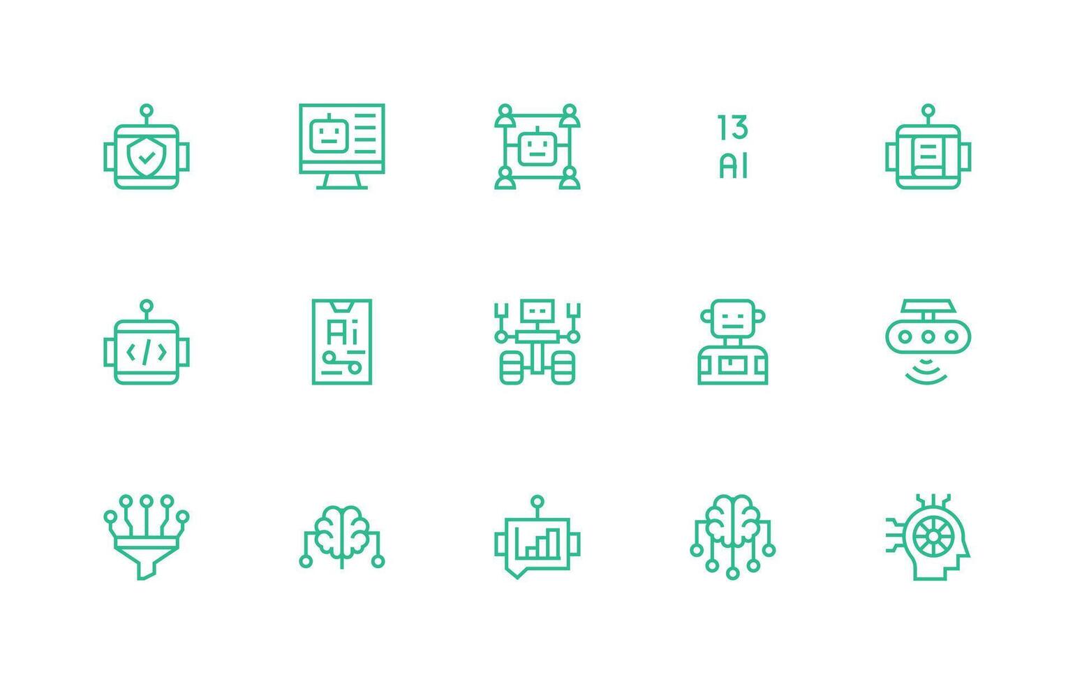 Machine Learning Design Icons featuring 15 in Regular Line Style Multi-Purpose Icon Pack for Templates vector