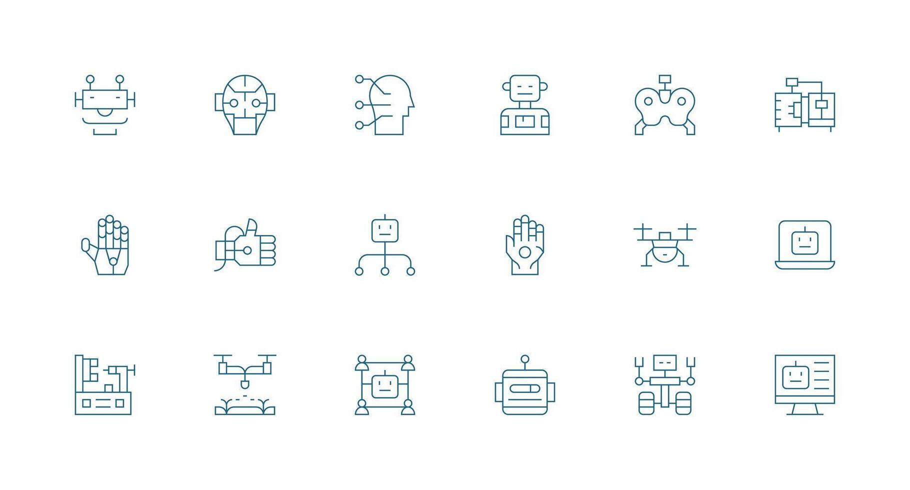 Robotics Design Icons featuring 18 in Minimal Line Style Clean Icon Collection for Web Use vector