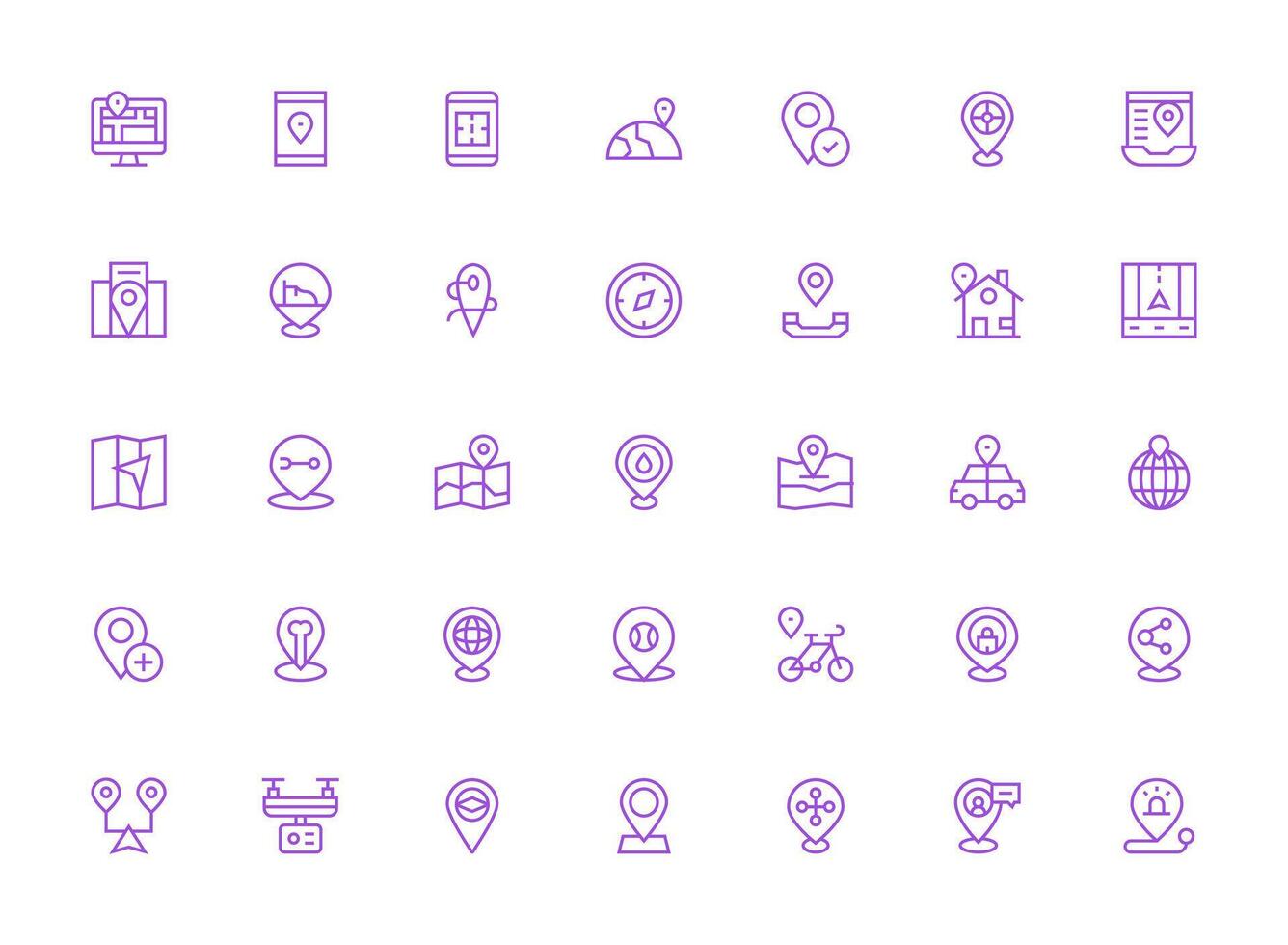 Gps Design Icons featuring 35 in Regular Clean Line Style Full Icon Library for UI Designers vector