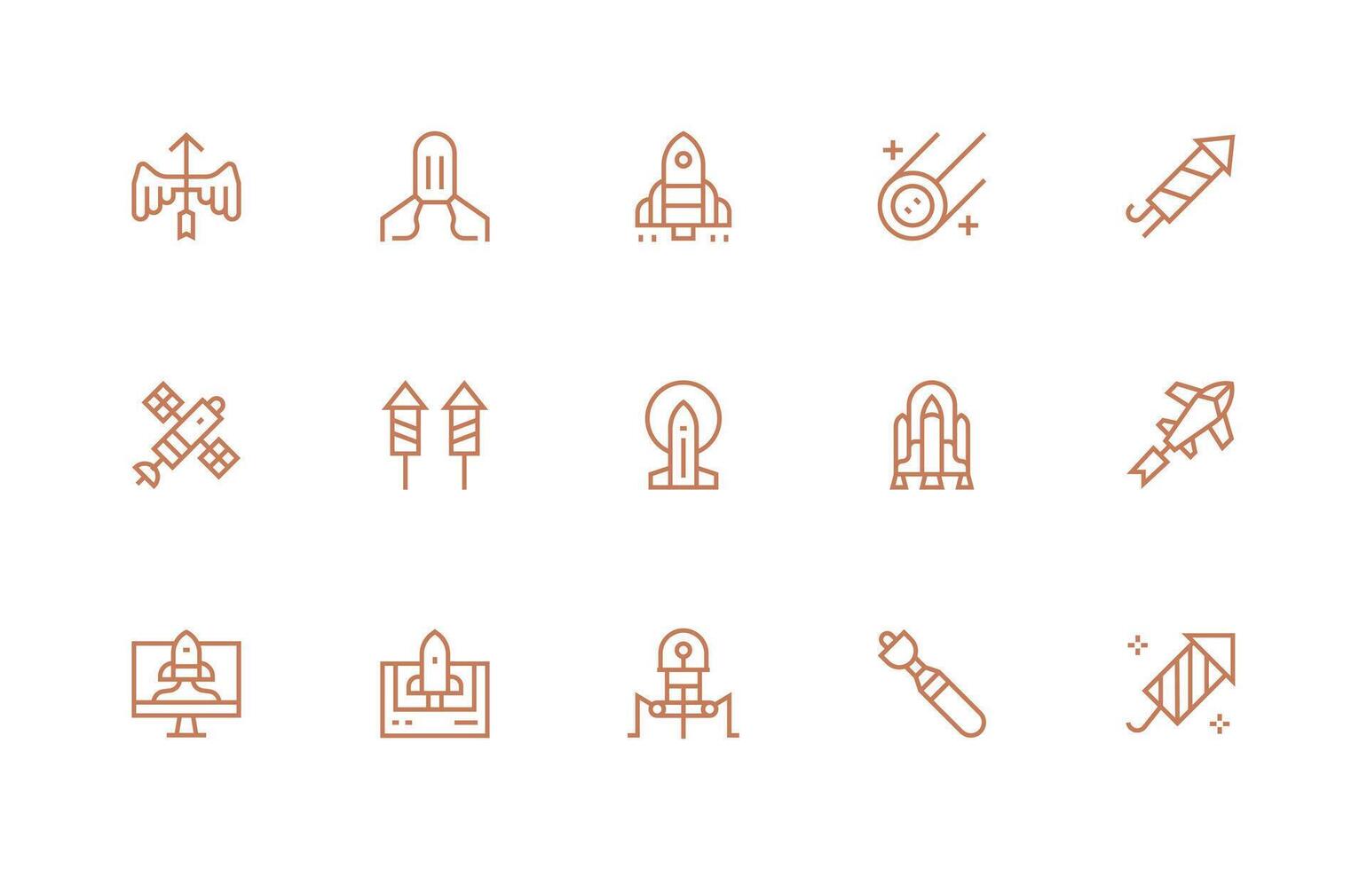Rocket Set with 15 Regular Line Icons Simple Icons for Interface and Wireframes vector