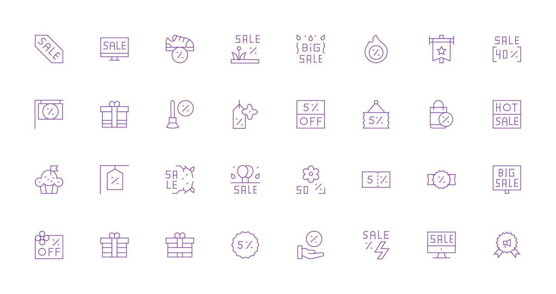 32 Thin Line Vectors for Special Offer Theme Complete Icon Bundle for Web Design