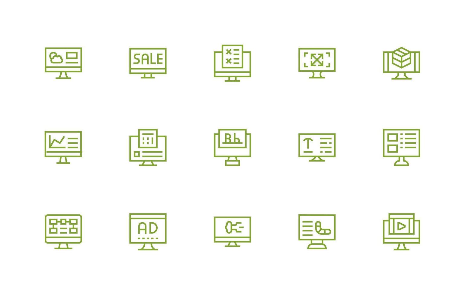 15 Computer Screen Icons in Regular Line Aesthetic Icon Set for Web vector