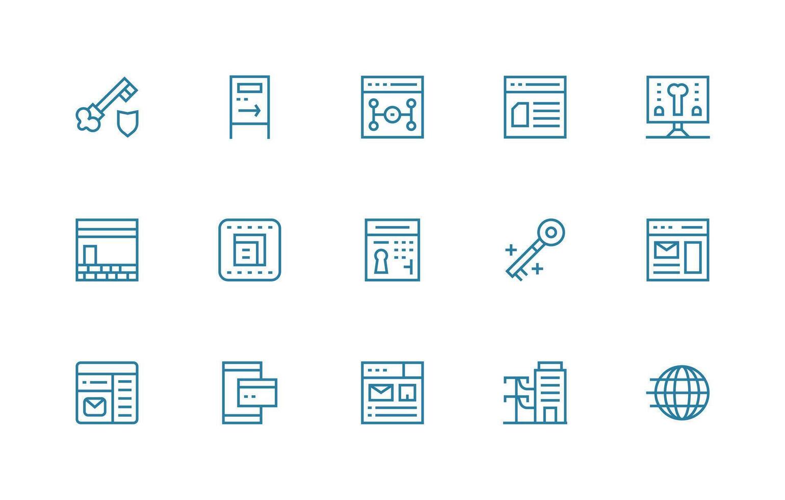 Regular Line Style Portal Icons with 15 Vectors All Device Compatible Icon Set