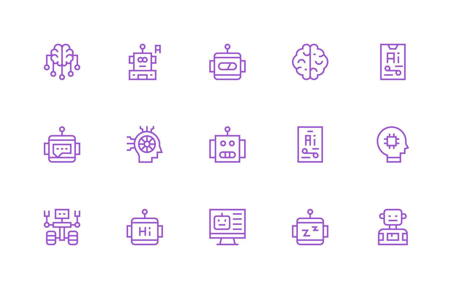 Artificial Intelligence Design Icons featuring 15 in Regular Line Style Icon Set vector