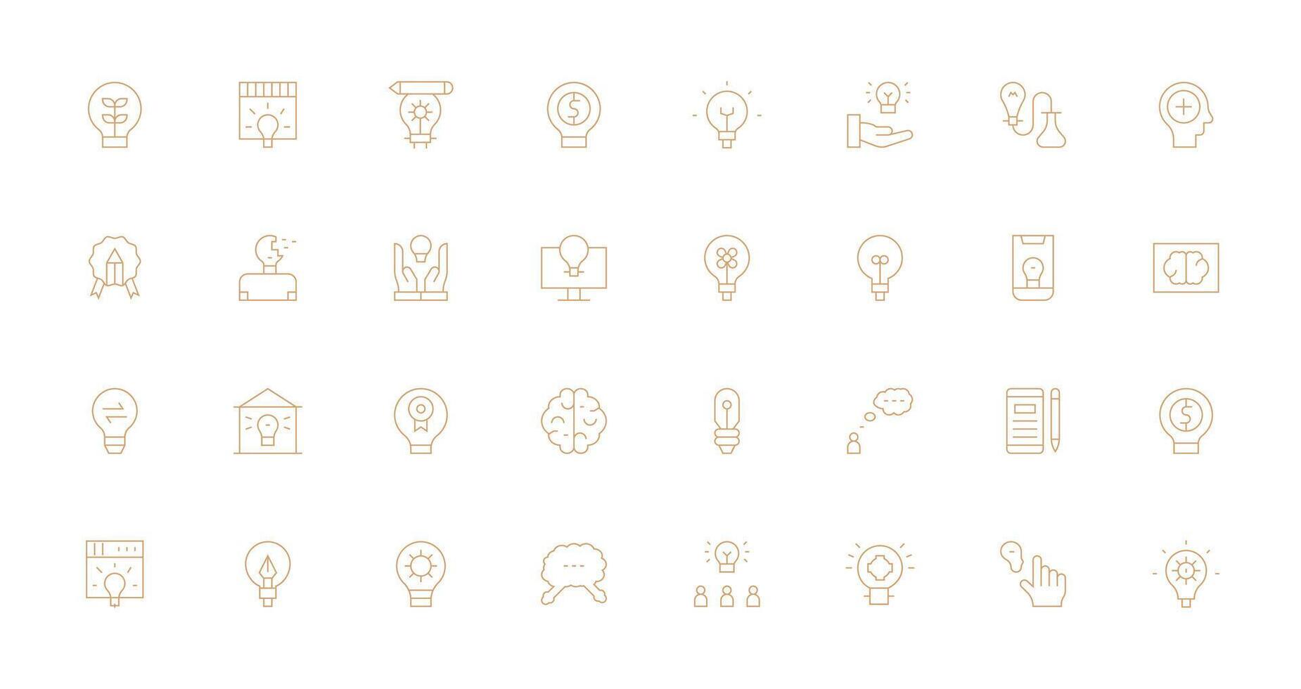 Idea Icon Set with 32 Thin Line Graphics Optimized Icon Pack for Digital Products vector
