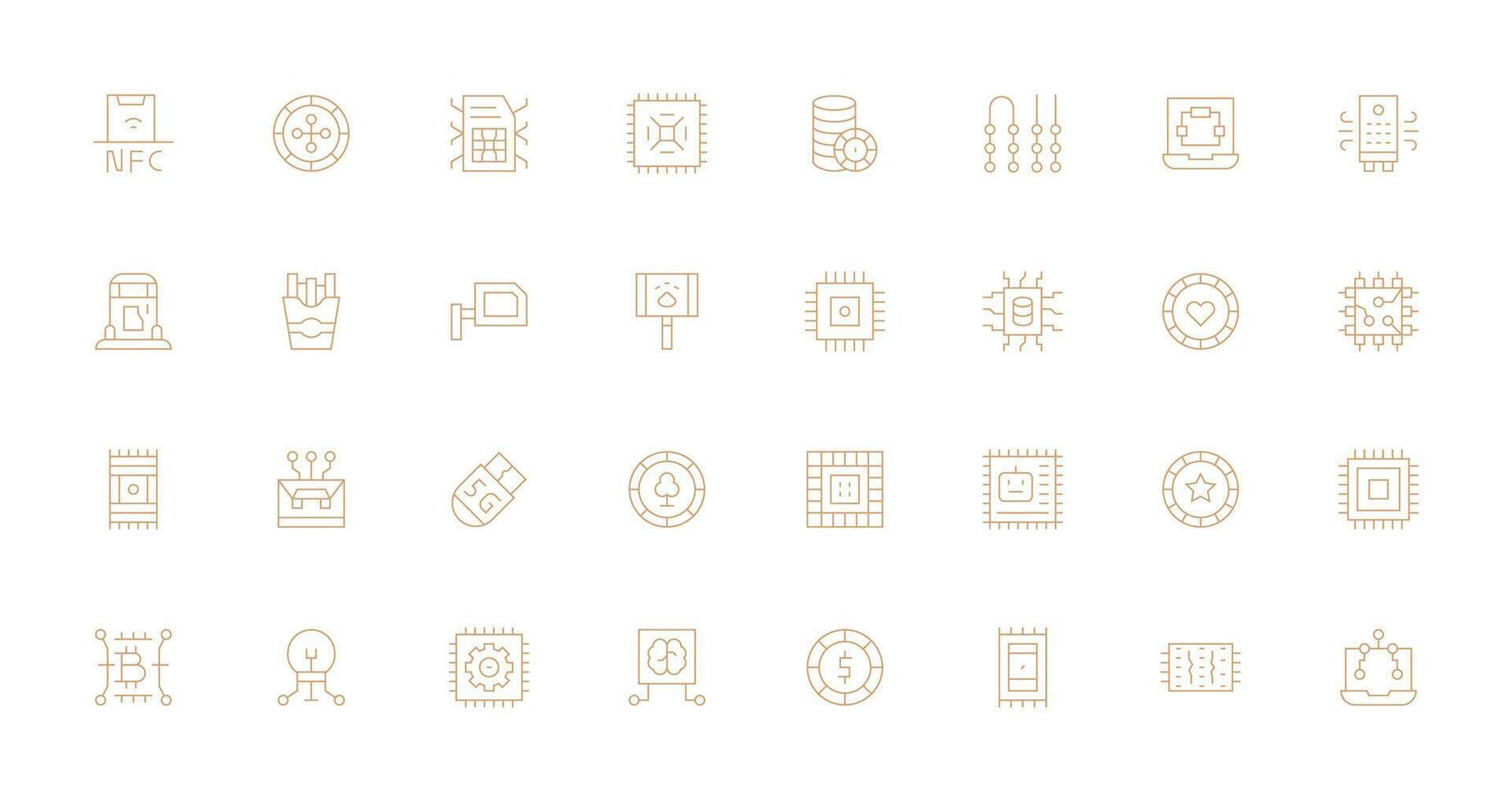 Thin Line Style Chip Icons with 32 Vectors Simplified Icon Pack for Visual Tools