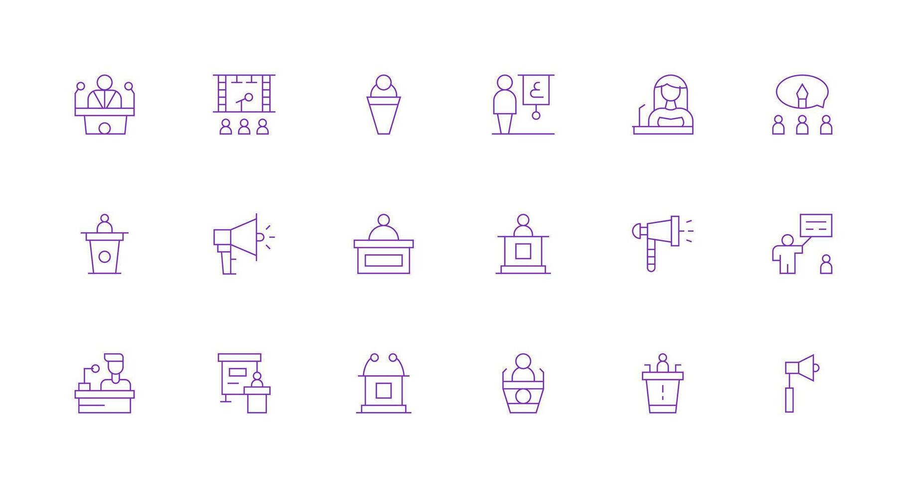 Public Speaking Icon Collection with 18 Minimal Line Designs Interface Icon Collection for Daily Projects vector