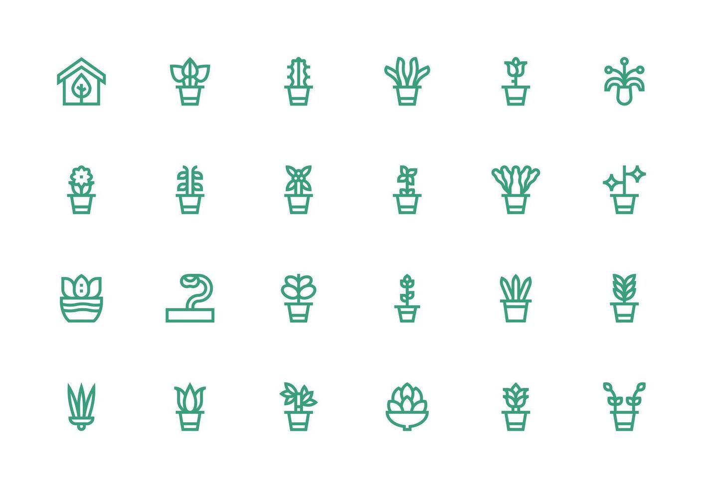Houseplant Design Icons featuring 24 in Thick Line Line Style Scalable Icons for Cross-Platform Interfaces vector