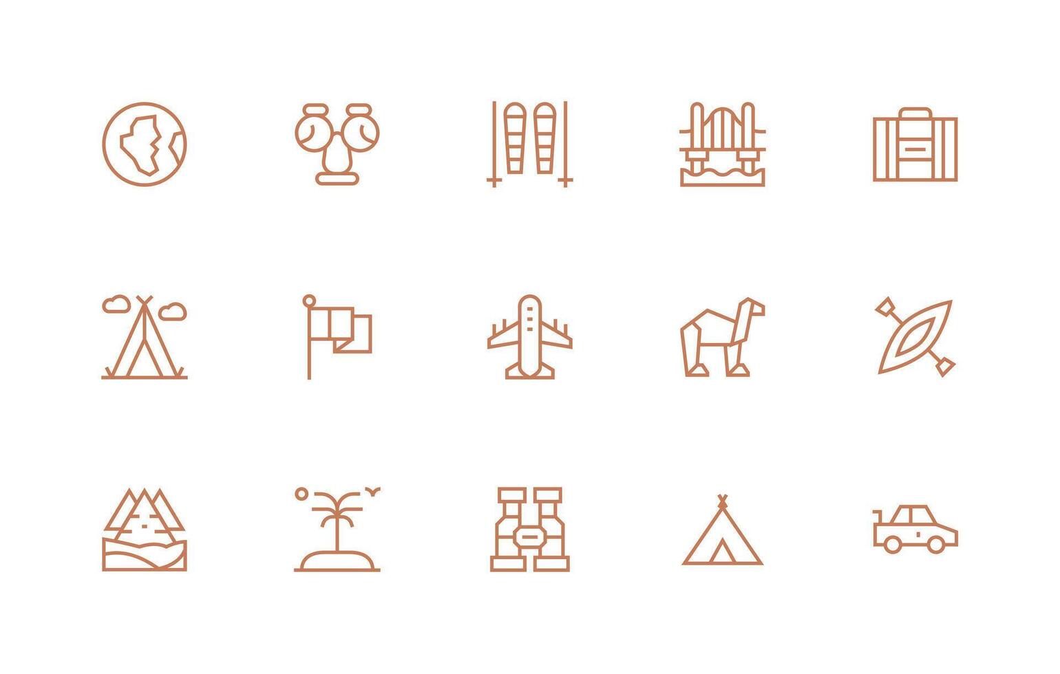 Travel including 15 Regular Line Illustrations Complete Icon Bundle for Web Design vector