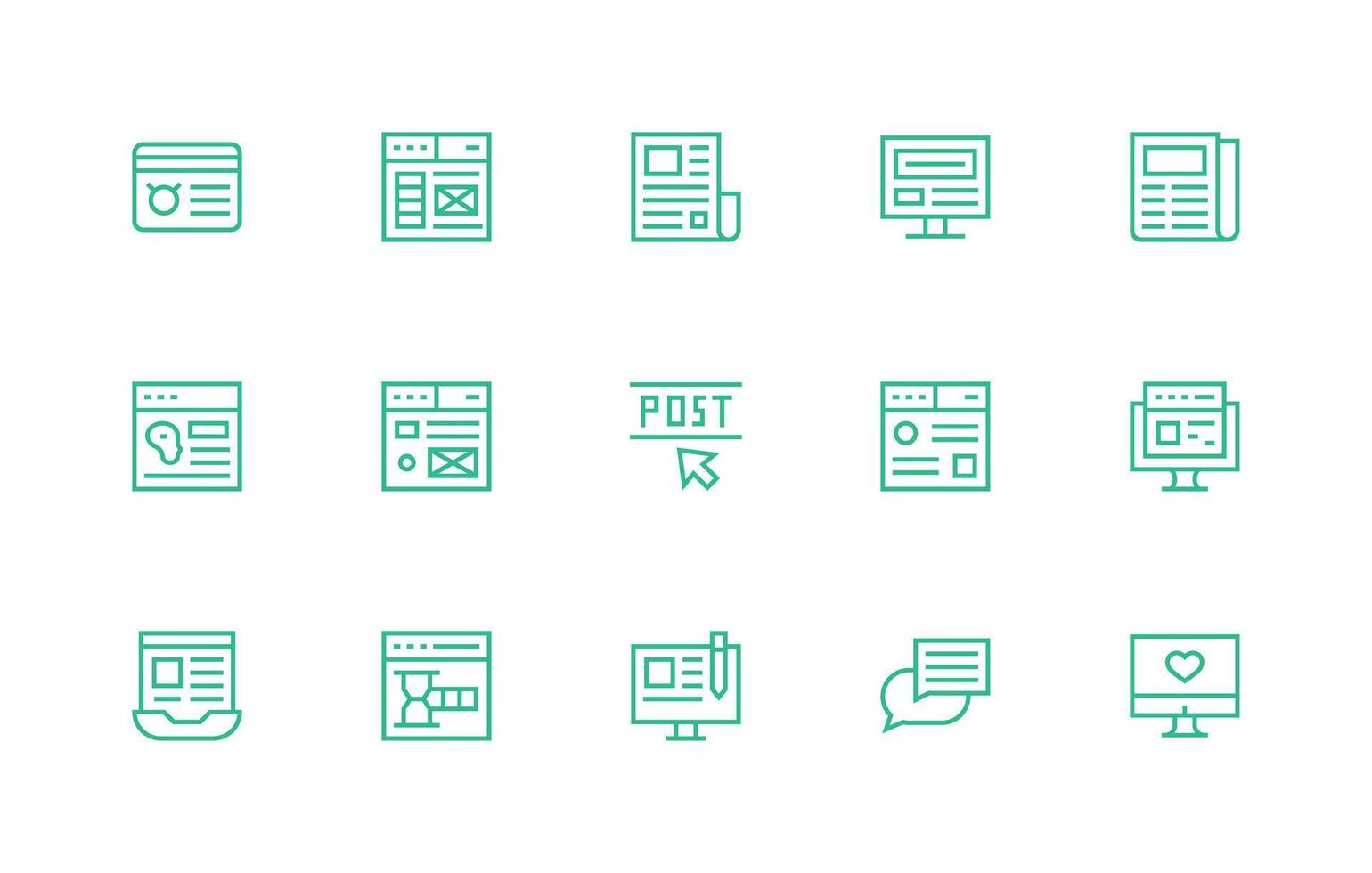 Blog Visual Pack containing 15 Regular Line Icons Scalable Icons for All Themes vector