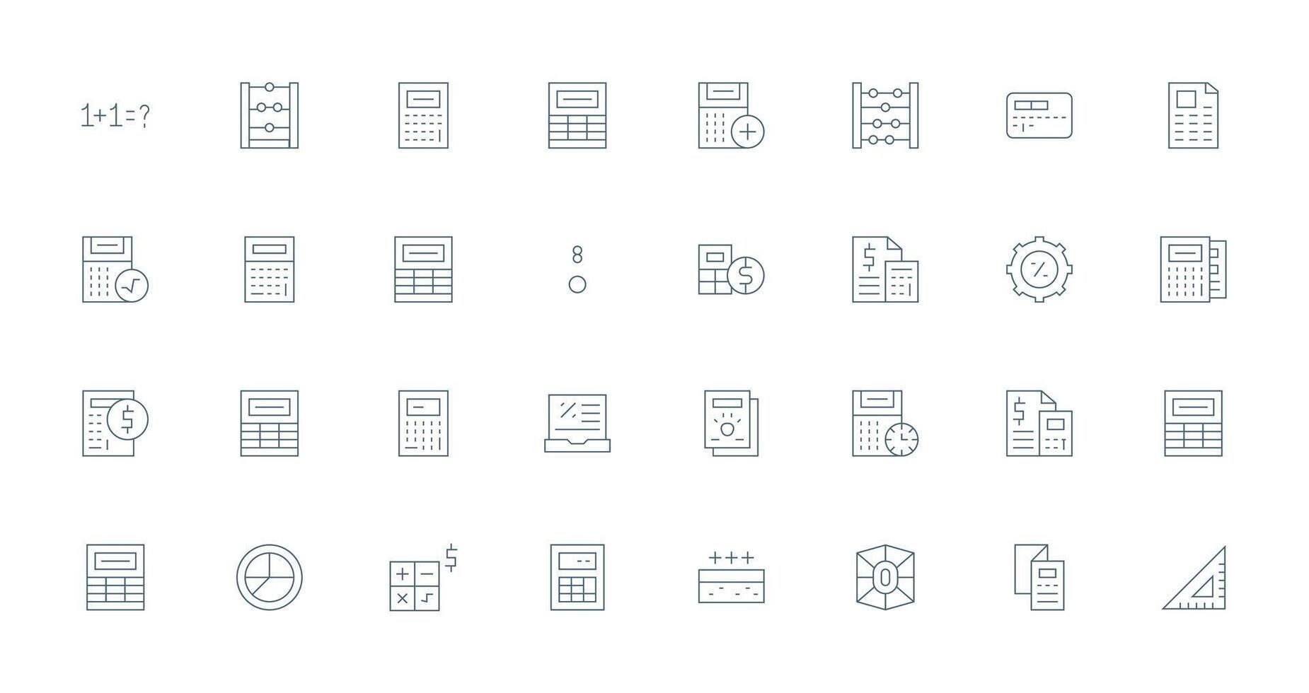 Calculation featuring 32 Icons in Thin Line Design Icon Set vector