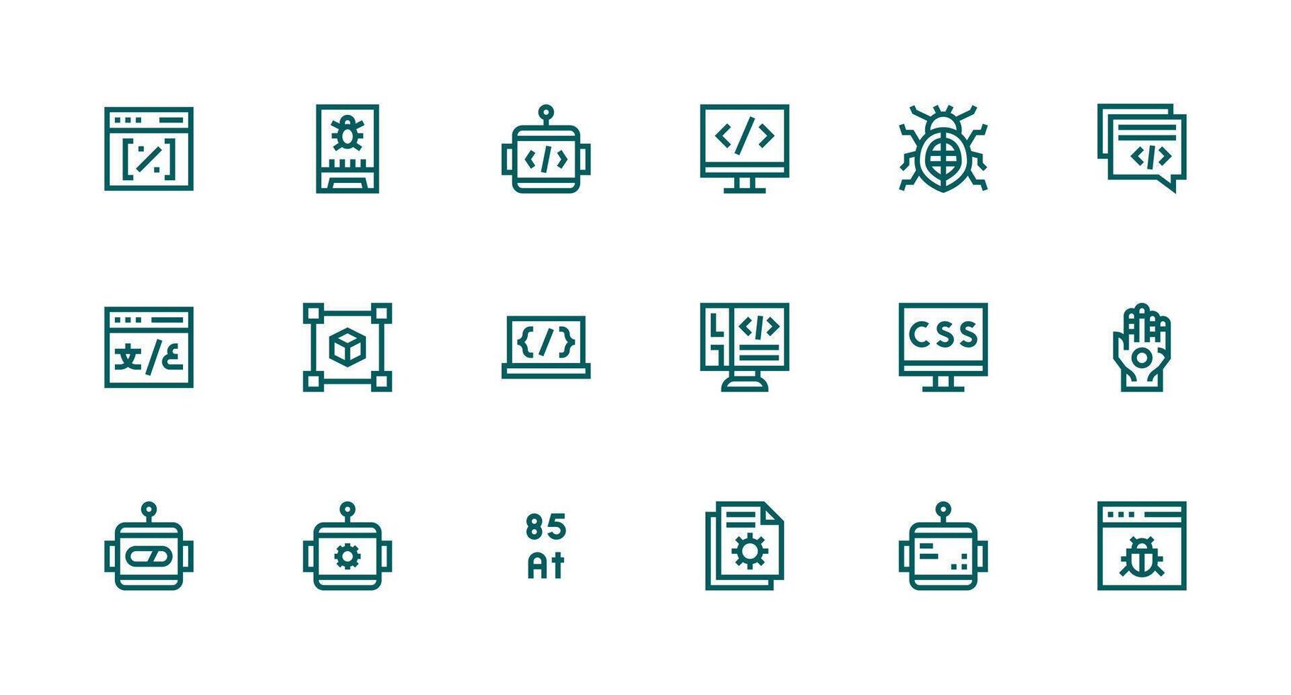 Programming Icon Collection with 18 Strong Stroke Line Designs Printable Icon Collection vector