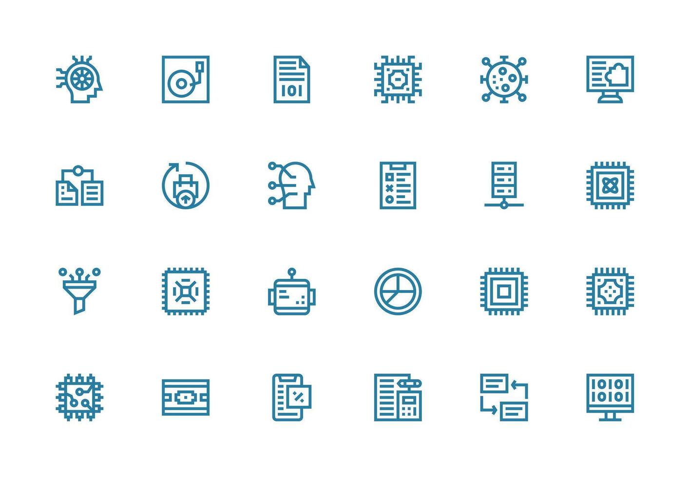 Data Processing Icon Set with 24 Thick Line Line Graphics Modern Icon Set vector