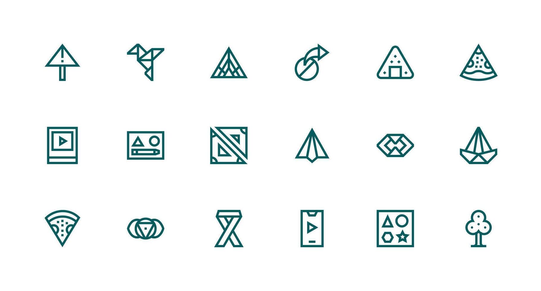 Triangle Visual Pack containing 18 Strong Stroke Line Icons Clean Set for Layout Prototypes vector