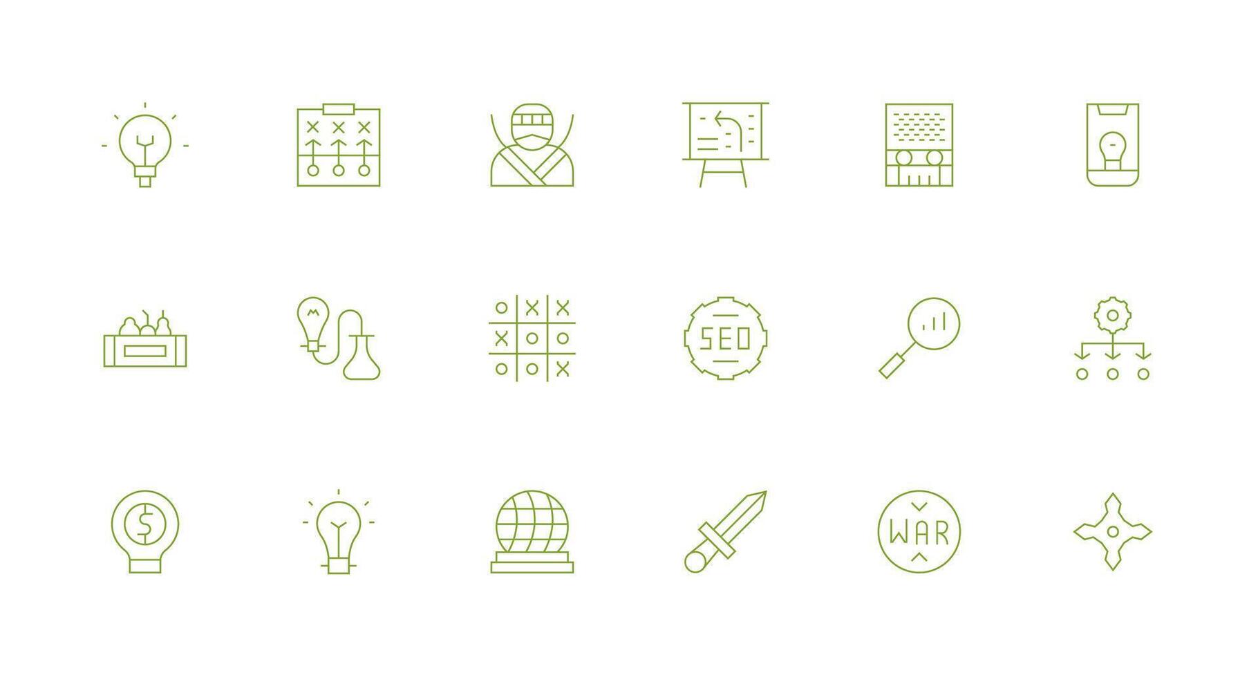 Strategy Visual Pack containing 18 Minimal Line Icons Functional Icon Series vector
