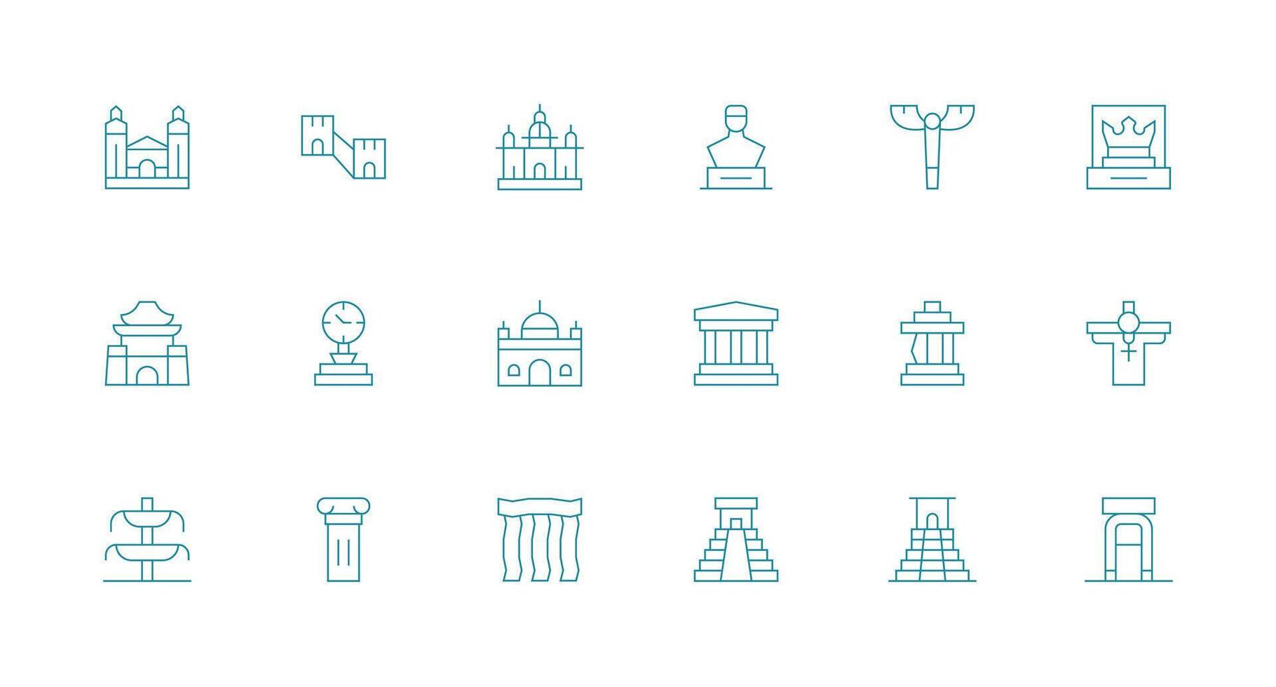 Monument Set with 18 Minimal Line Icons Scalable Icons for Cross-Platform Interfaces vector