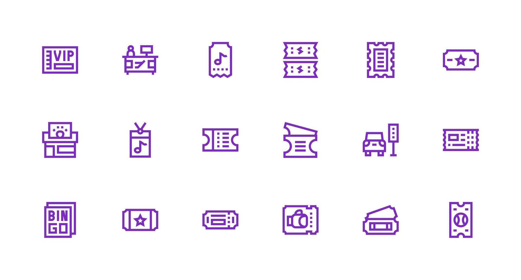 Ticket Visual Pack containing 18 Strong Stroke Line Icons Interface Icon Collection for Daily Projects vector