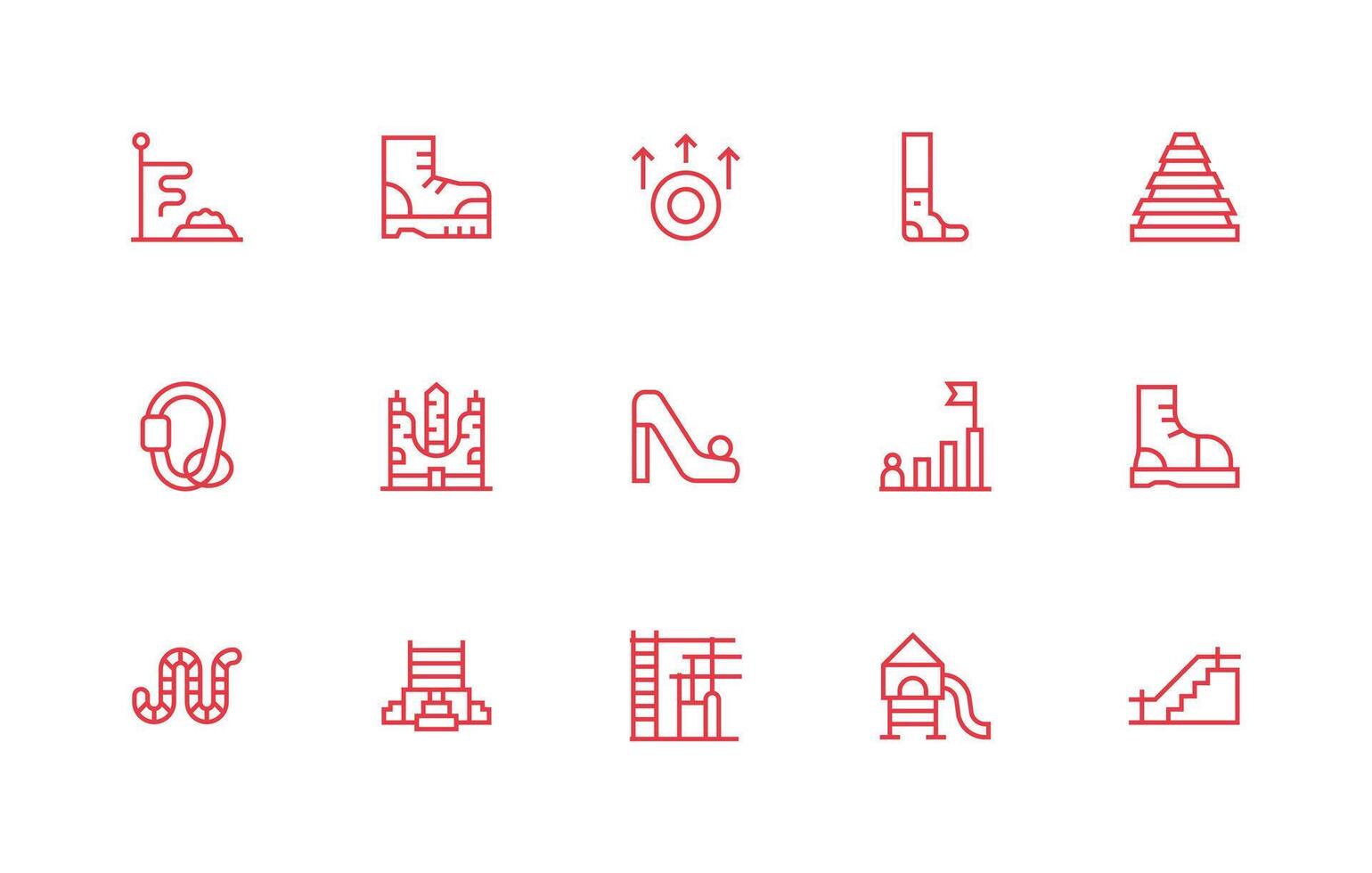 Climbing Icon Collection with 15 Regular Line Designs Sharp Icons for Presentations vector