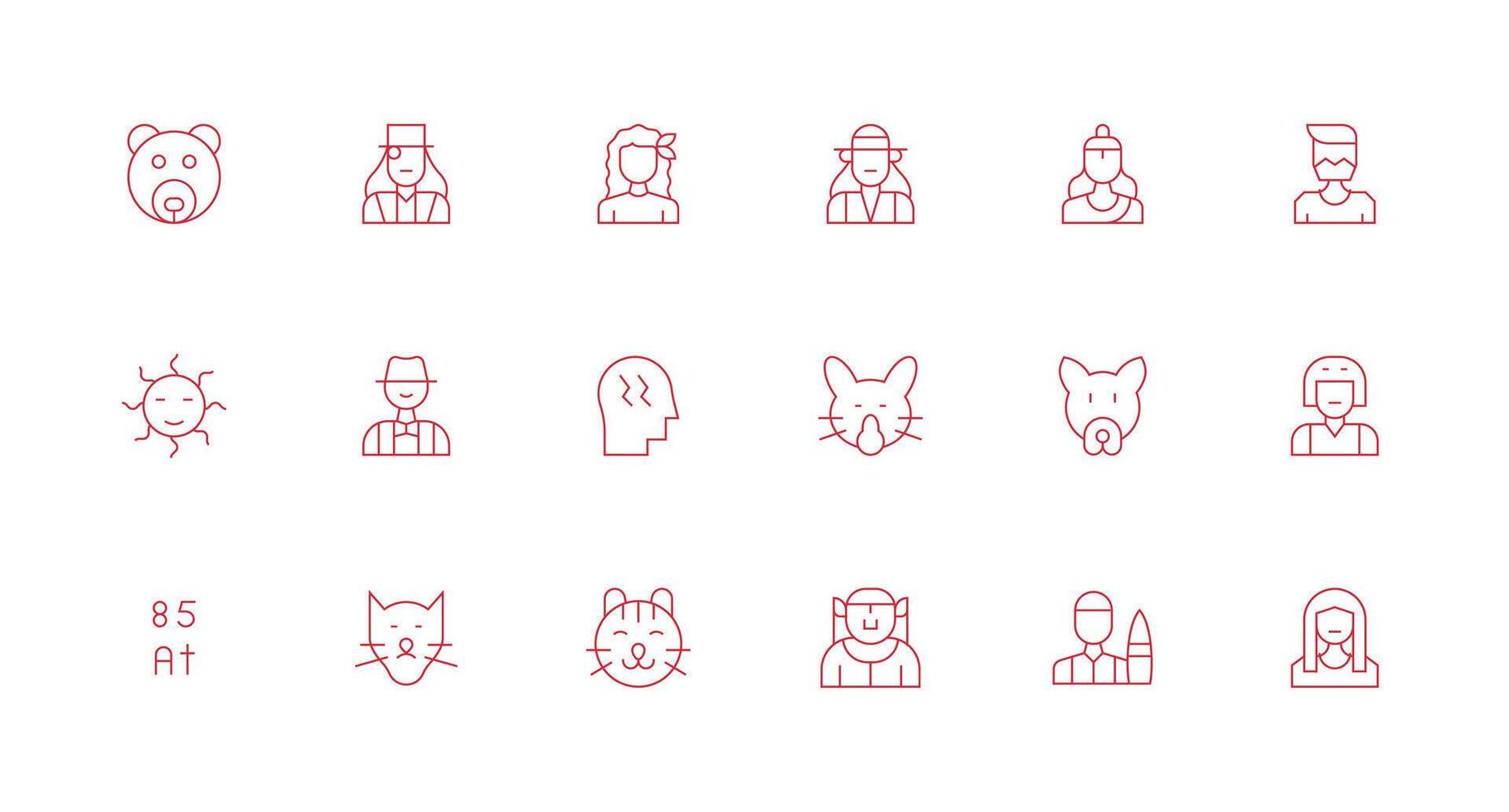 18 Minimal Line Icons for Character Graphics Scalable Icons for Cross-Platform Interfaces vector