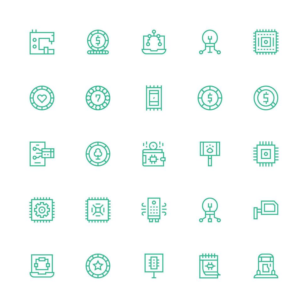 25 Medium Stroke Outline Icons for Chip Graphics Reliable Icons for All Interfaces vector