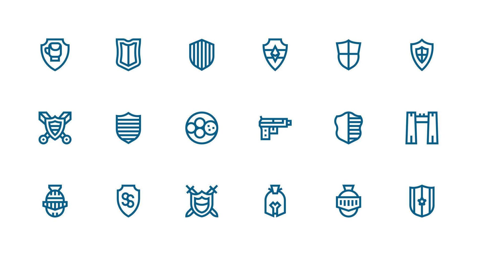 Defense Mechanism Set with 18 Strong Stroke Line Icons Essential Icons for Rapid UI Building vector