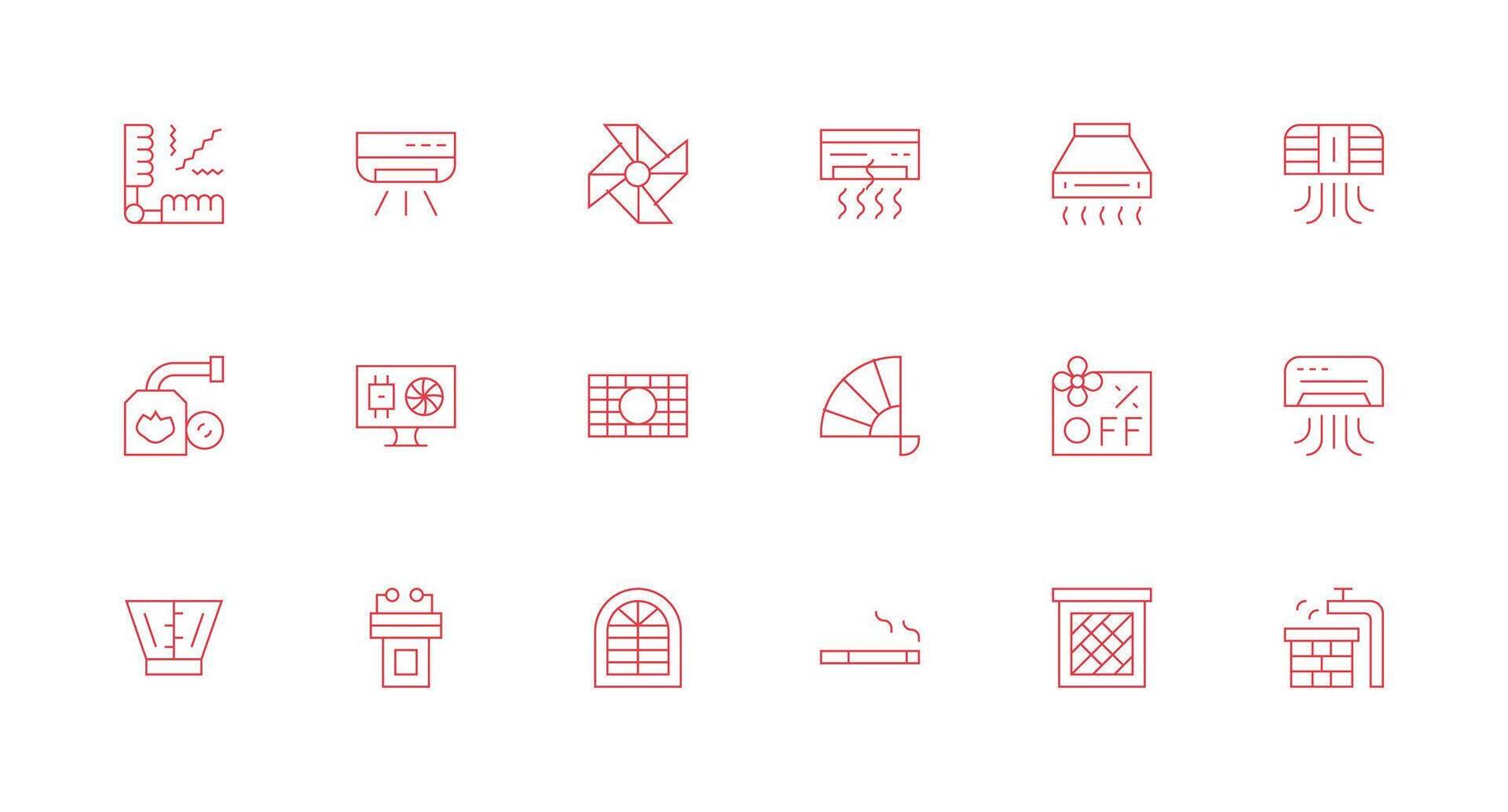 18 Minimal Line Vectors for Ventilation Theme Flexible Icon System for Web Interfaces
