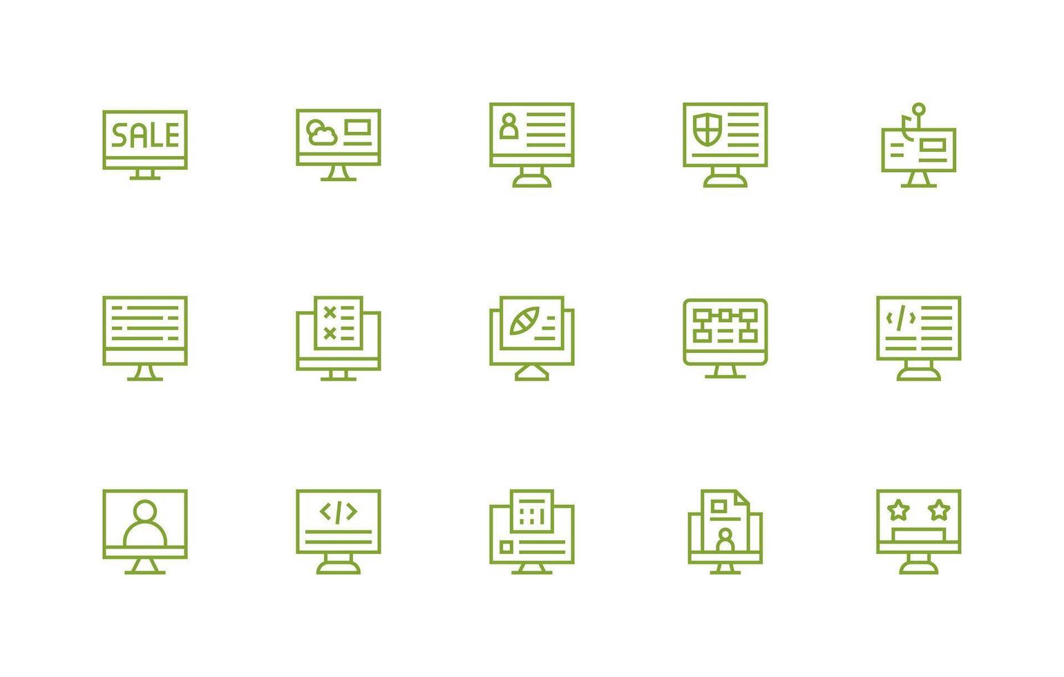 15 Computer Screen Icons in Regular Line Aesthetic Icon Set for Apps vector