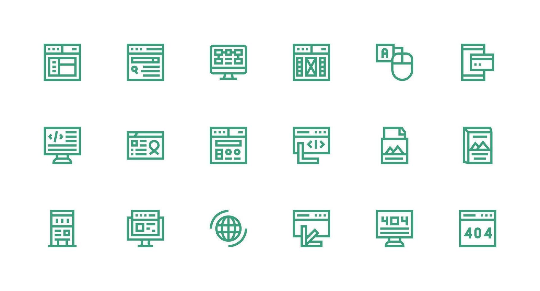Webpage featuring 18 Icons in Strong Stroke Line Design Well-Structured Icons for Creative Use vector