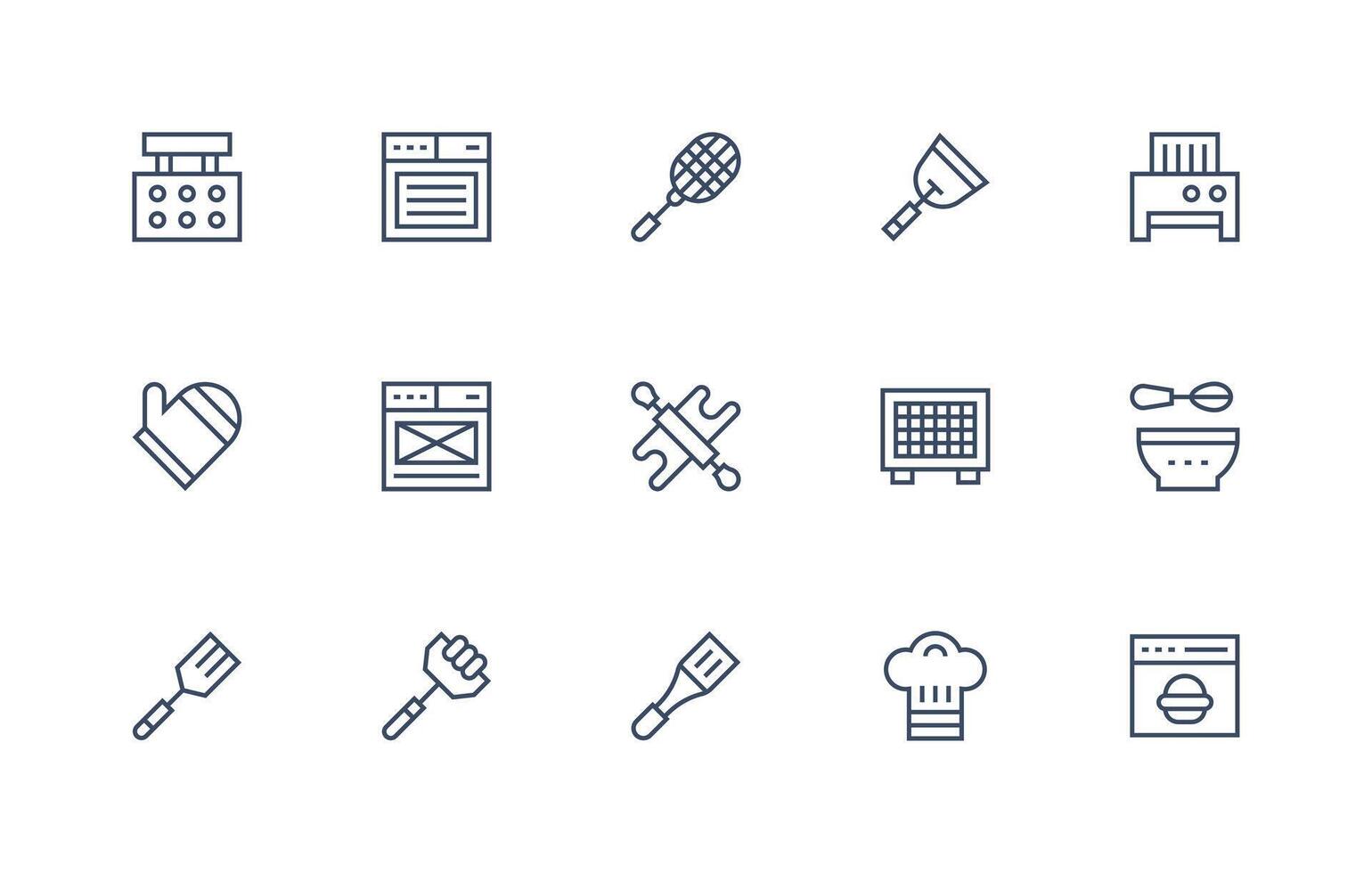 Bake Icon Collection with 15 Regular Line Designs Icon Set for Apps vector