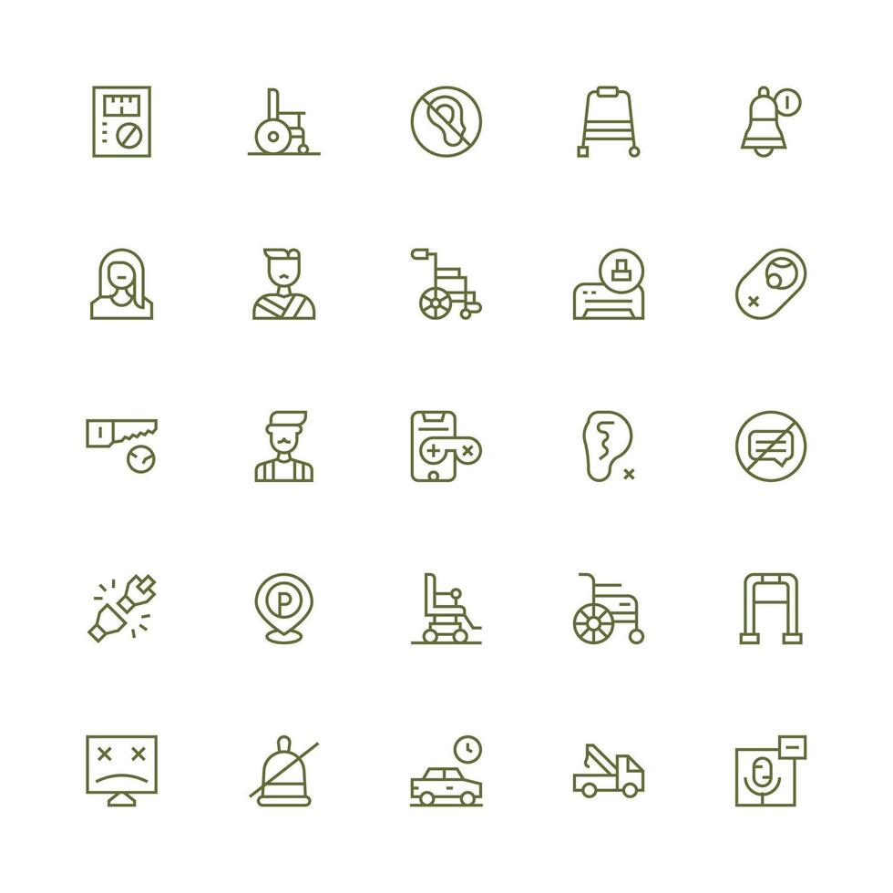 25 Medium Stroke Outline Vectors for Disabled Theme Complete Icon Bundle for Web Design