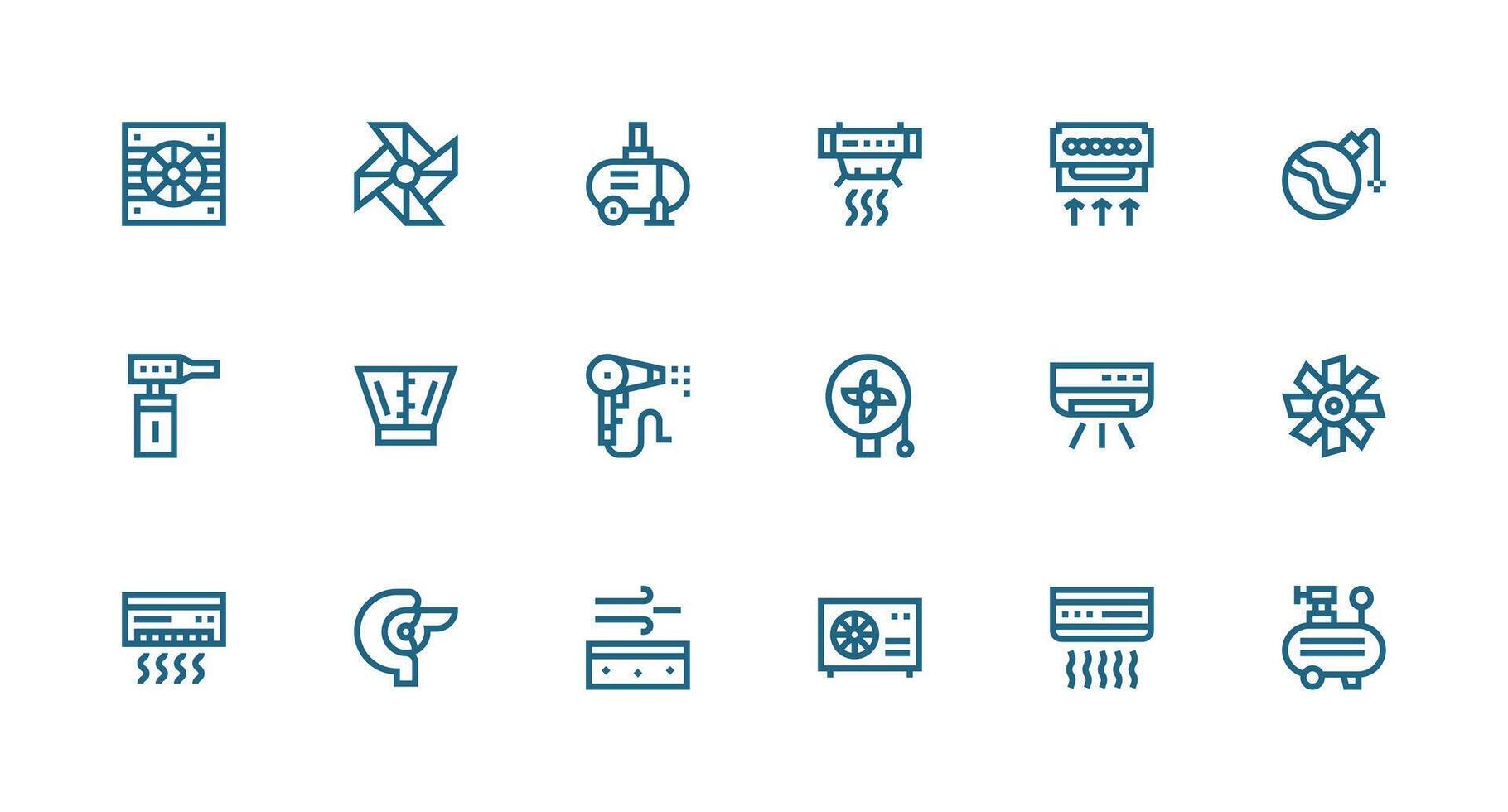 Blower Icon Set with 18 Strong Stroke Line Graphics Icon Set for Web vector