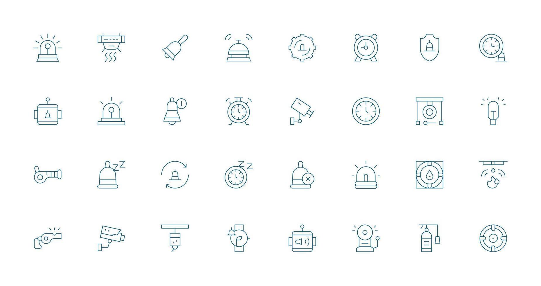 Alarm Design Icons featuring 32 in Thin Line Style Essential Icons for Rapid UI Building vector