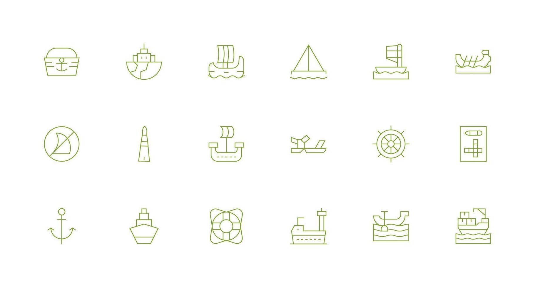 18 Minimal Line Vectors for Ship Theme Quick Access Icons for UI Development