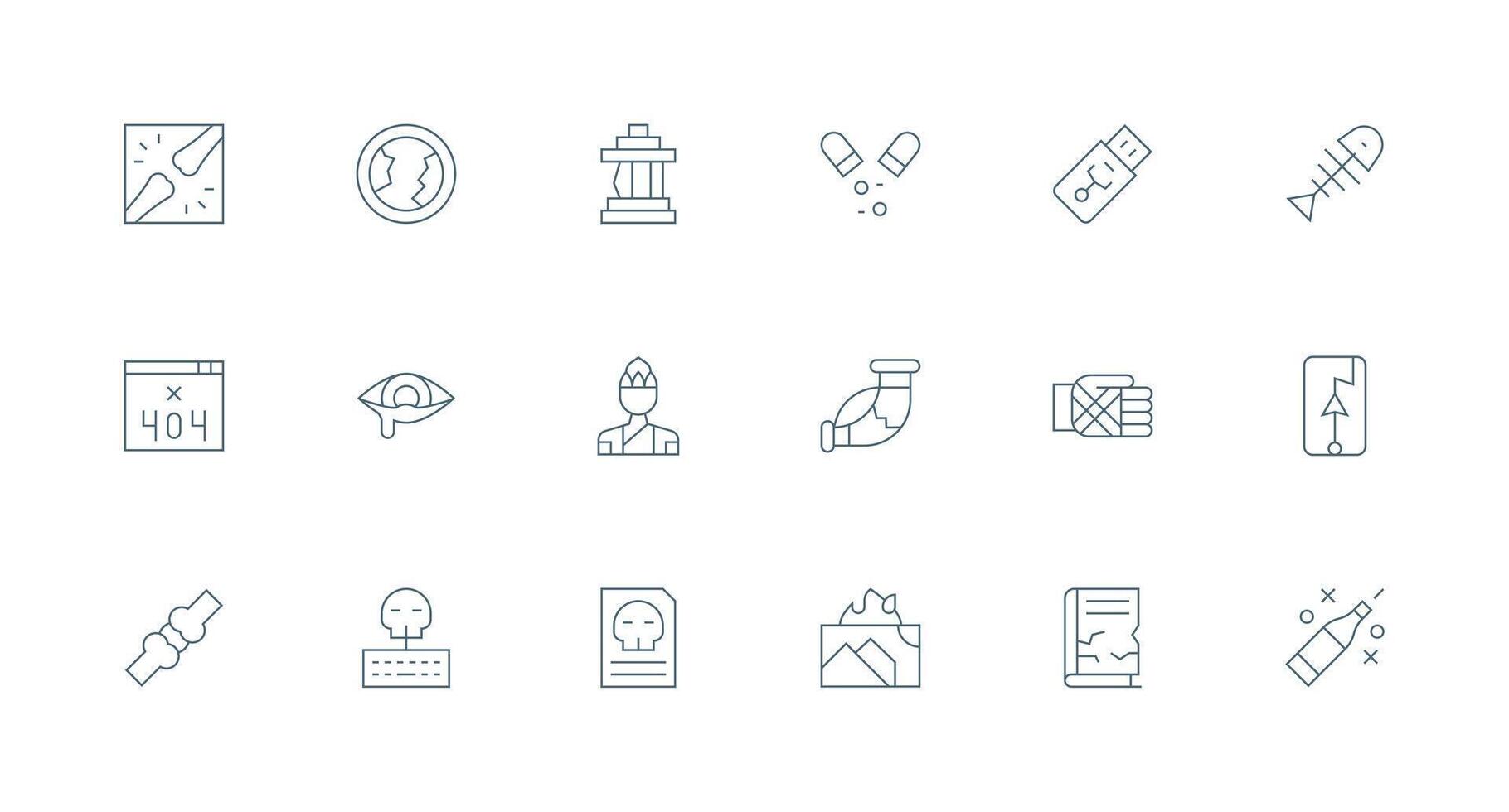 18 Minimal Line Vectors for Broken Theme Responsive Icon Set for Flexible Layouts
