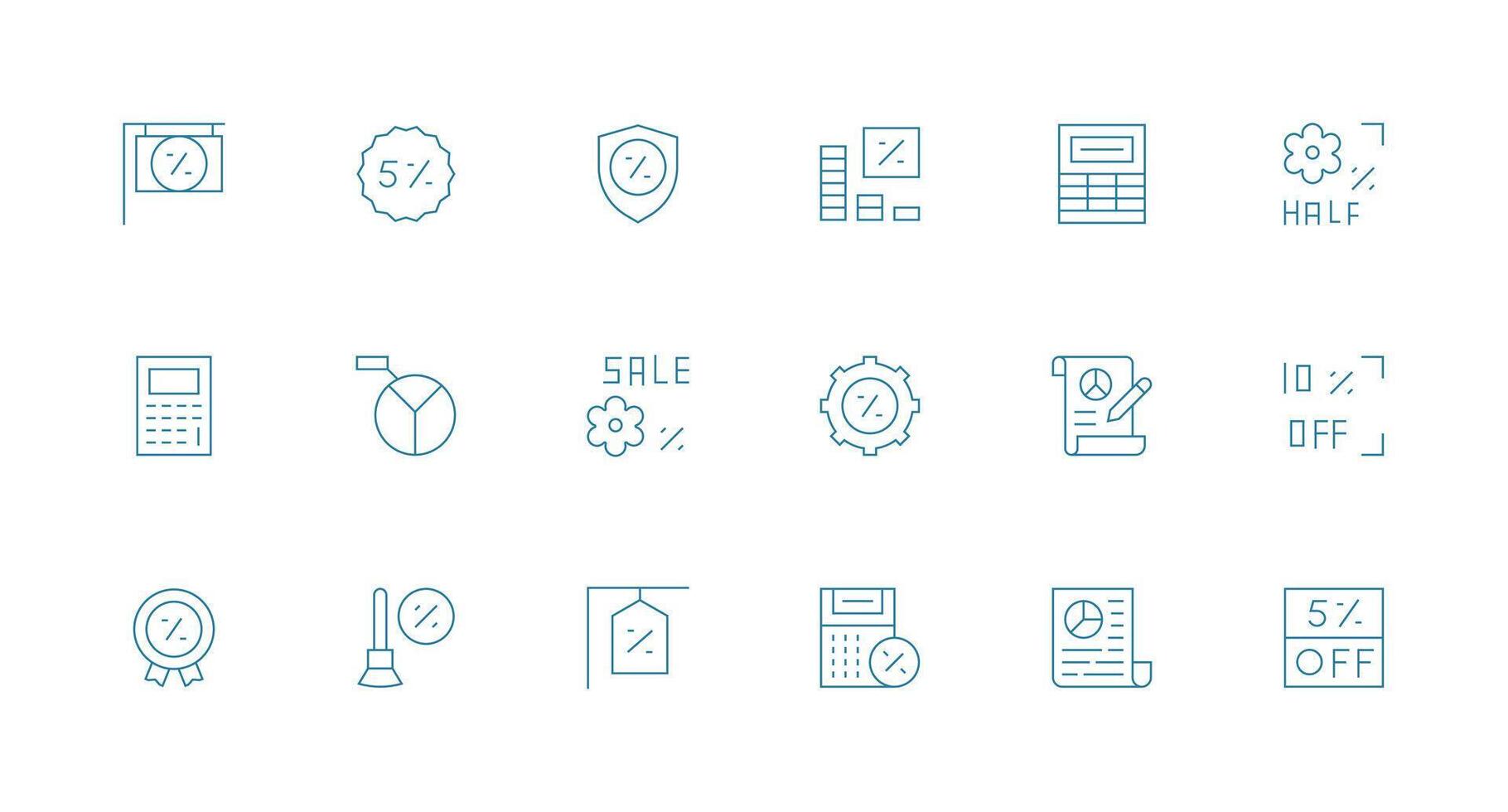 Percentage Set with 18 Minimal Line Icons Multi-Style Icons for Creative Projects vector