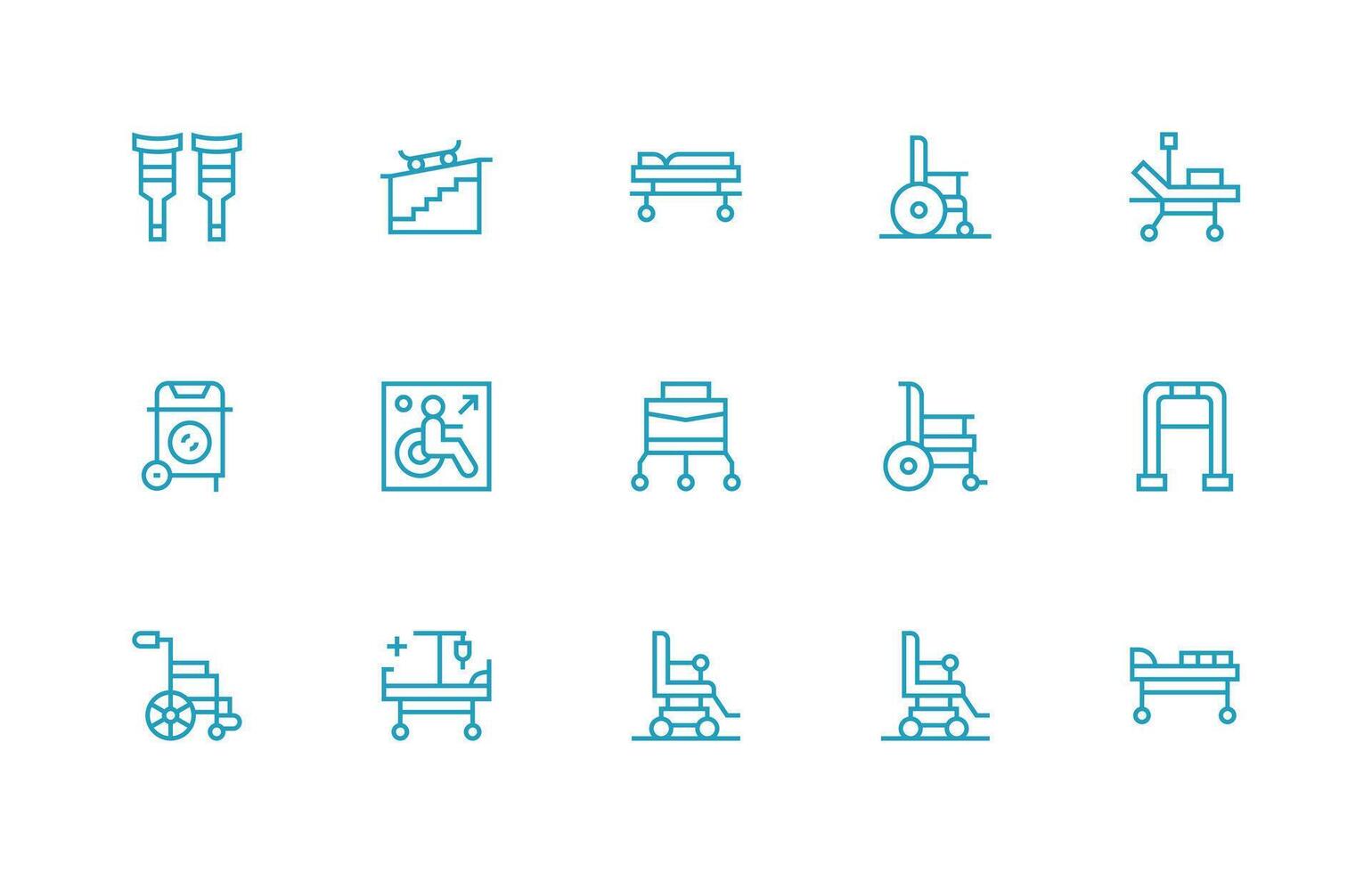 Wheelchair Design Icons featuring 15 in Regular Line Style Neat Icon Set vector