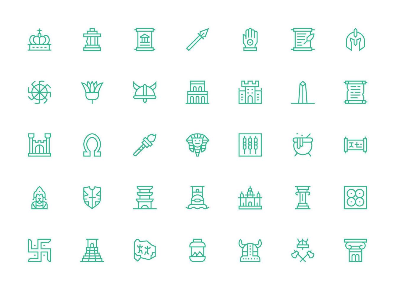 35 Icons for Ancient in Regular Clean Line Format Glyph Icon Series vector