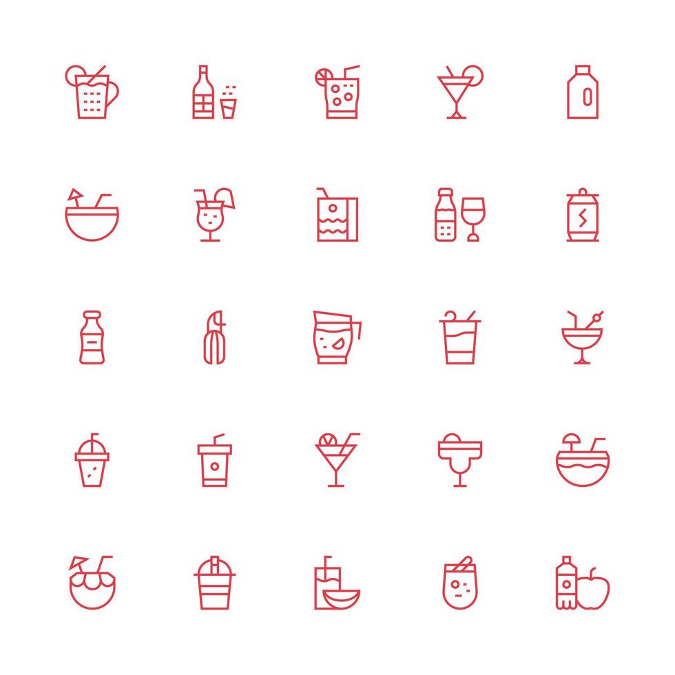 Juice Set with 25 Medium Stroke Outline Icons Icons Built for Visual Consistency Pack vector