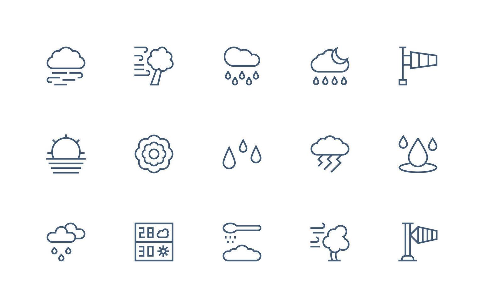 Meteorology Icon Set with 15 Regular Line Graphics Core Icon Collection for Daily Tasks vector