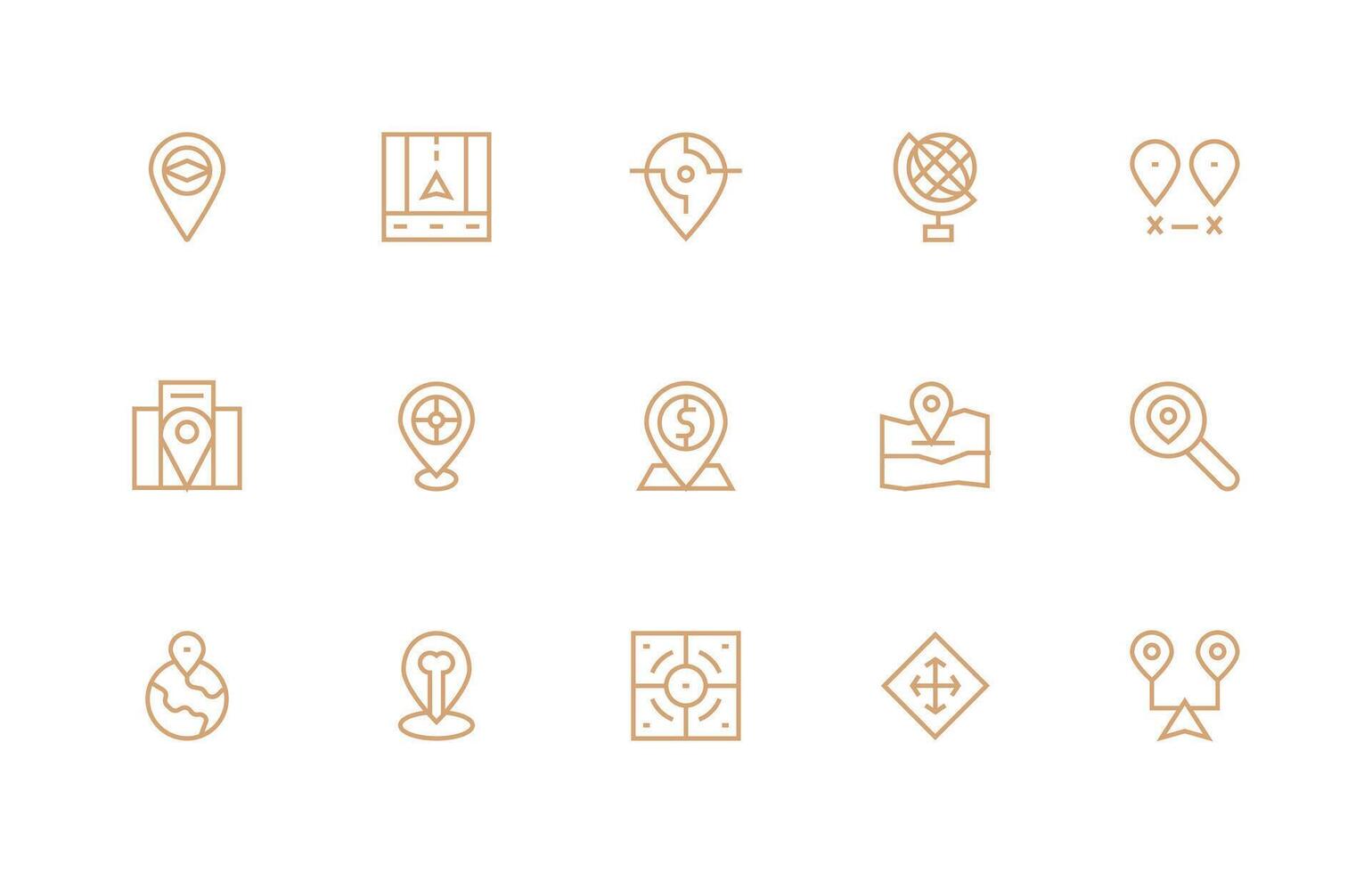 Coordinates Design Icons featuring 15 in Regular Line Style Neatly Designed Icons for Web Platforms vector