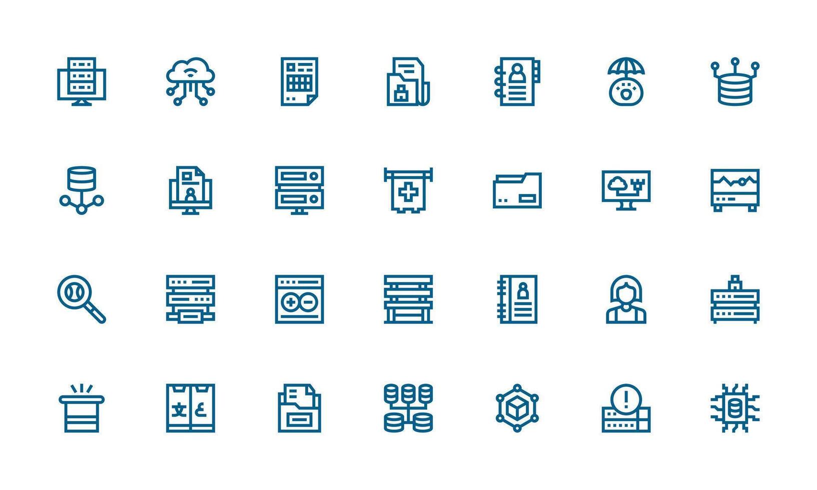 Database Set with 28 Bold Line Icons Display Icon Pack vector