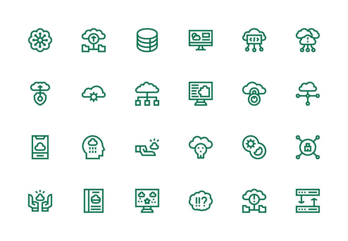 24 grueso línea línea vectores para nube informática tema de múltiples fines icono conjunto