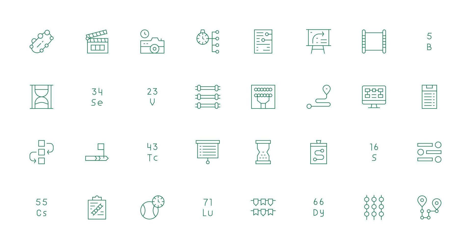 Sequence including 32 Thin Line Illustrations Scalable Icons for All Themes vector