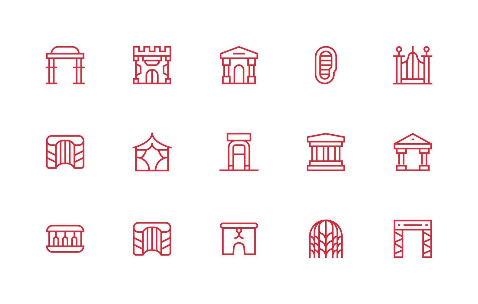 Archway Icon Set with 15 Regular Line Graphics Icon Set for Apps vector