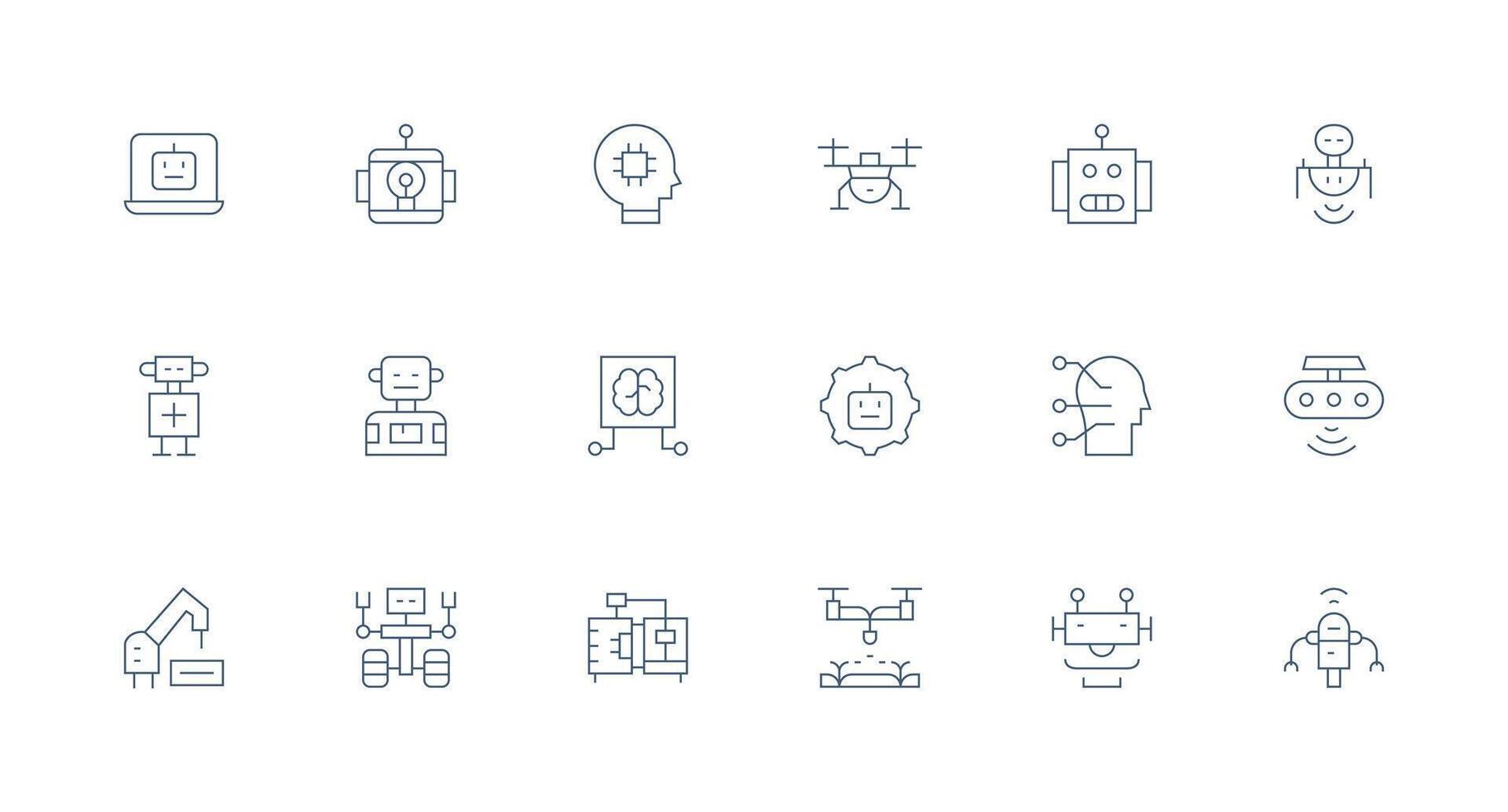 18 Minimal Line Style Icons from Robotics Collection Simplified Icon Pack for Visual Tools vector