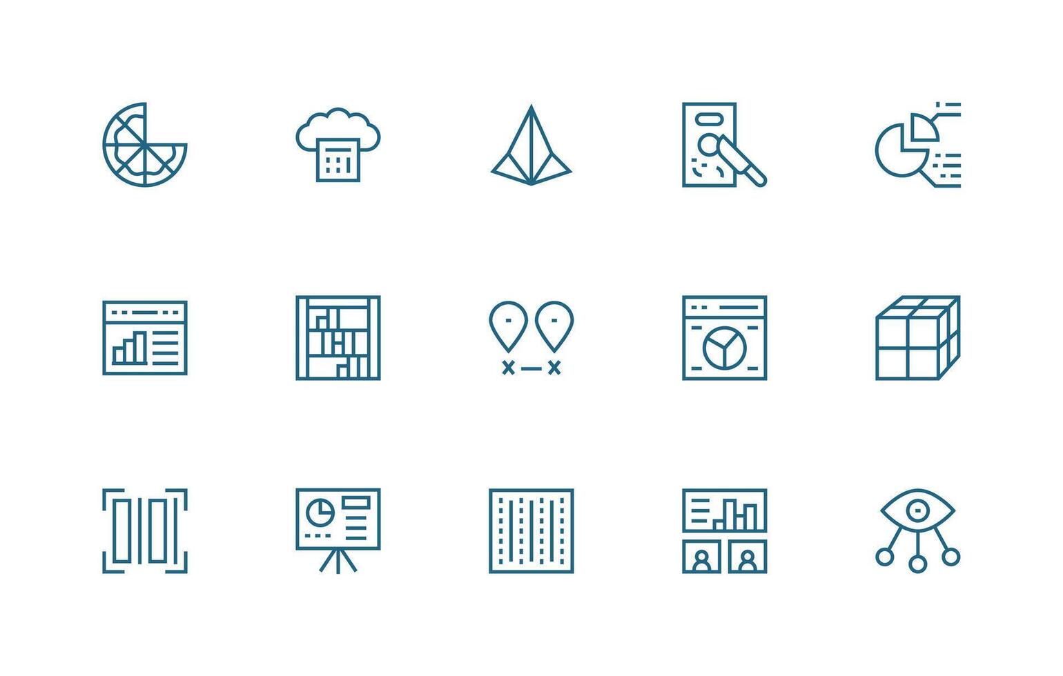 datos visualización diseño íconos presentando 15 en regular línea estilo claro y conciso icono conjunto colección vector